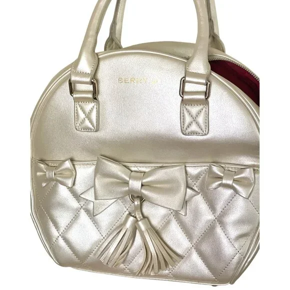 Berry Q Victoria Round Bag – Champagne Gold Metallic Coquette Lolita Style Bows - Picture 5 of 10